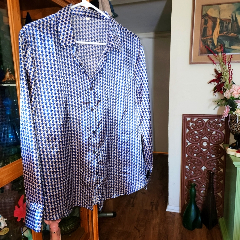 Silky Blue & Silver Dress Blouse